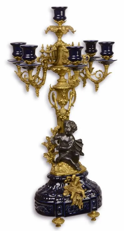 Neu Casa Padrino candelabro barroco azul oscuro / oro 29,5 x 26,5 x H. 59,4 cm - Decoración de Hotel y Restaurante de Estilo Barroco