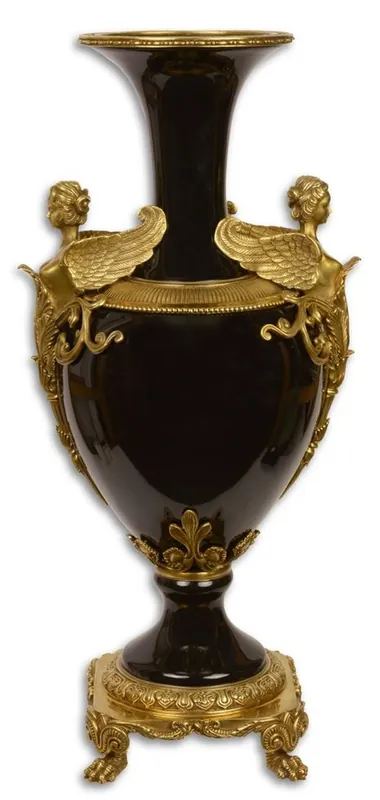 Preisknaller Casa Padrino Jarrón Art Nouveau Negro / Oro 26,6 x 21,2 x H 57,3 cm - Jarrón Baluster