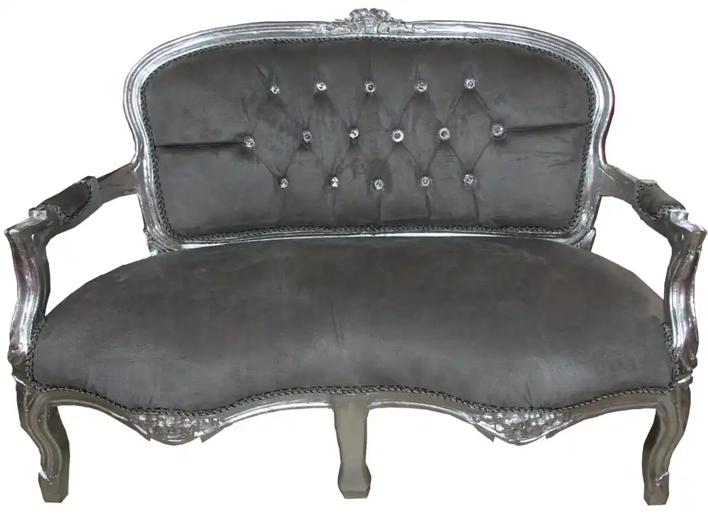 Casa Padrino Barok Kinderbank Grys / Silwer Met Bling Bling Strass 97 x 38 x H. 67 cm - Antieke styl kinders se meubels Geprüft
