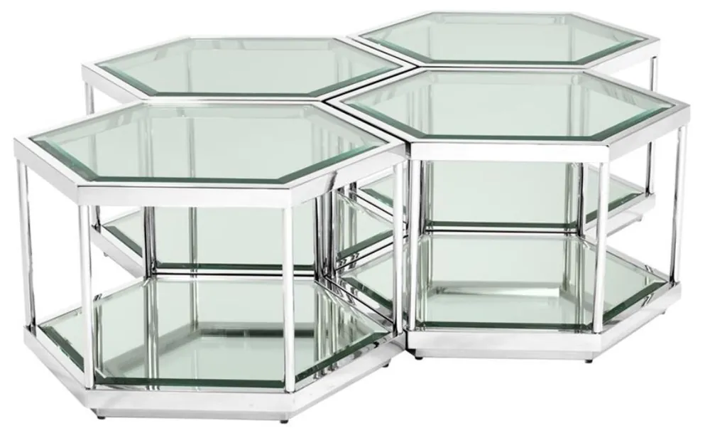 Billig Casa Padrino mesa de centro / mesa de estar de lujo conjunto de 4 plata 60 x 52 x H. 36 cm - Muebles de Sala