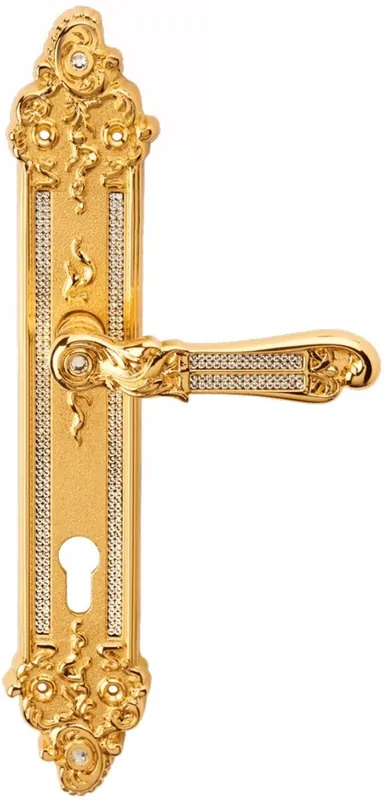 Casa Padrino Conjunto de Manija de Puerta Barroco de Lujo con Cristales de Swarovski Oro 14,5 x H. 32,5 cm - Muebles Barrocos Neue Ware