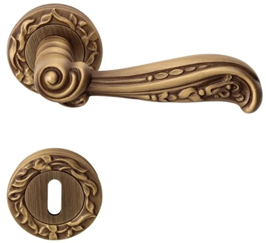 Casa Padrino conjunto de manija de puerta barroco latón patinado 14 x H. 5,3 cm - Manijas de Estilo Barroco Schneller Versand