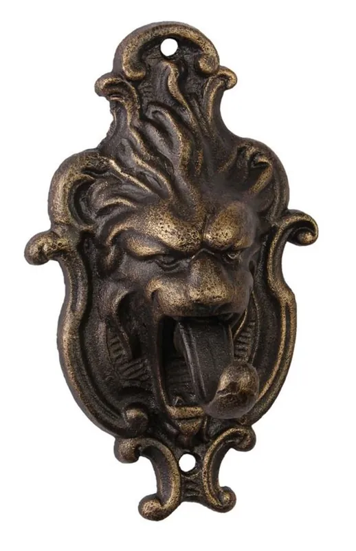 Aldaba de puerta de Casa Padrino Cabeza de león barroco con lengua de hierro fundido 18.4 cm - Antique Jugendstil Gründerzeit Neu