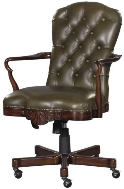 Neue Kollektion Casa Padrino silla de oficina de cuero genuino marrón / verde 63 x 68 x H. 102 cm - Silla Giratoria de Lujo