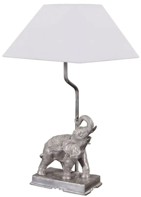 Casa Padrino lámpara de mesa elefante bronce plateado 35 x 29 x H. 50 cm - Lámpara de Mesa de Lujo con Pantalla Blanco Jetzt Bestellen