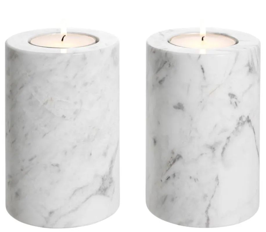 Markenware Casa Padrino soporte de candelita de lujo de mármol blanco Ø 10 x H. 15 cm - Calidad de Lujo