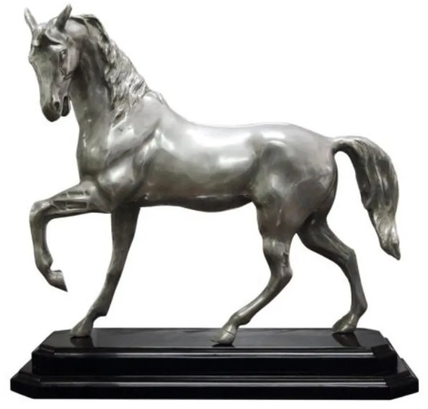 Sichere Zahlung Casa Padrino caballo de lujo de la figura de con base de madera plata / negro 42 x 17 x H. 40 cm - Estatuilla de Decoración Plateada