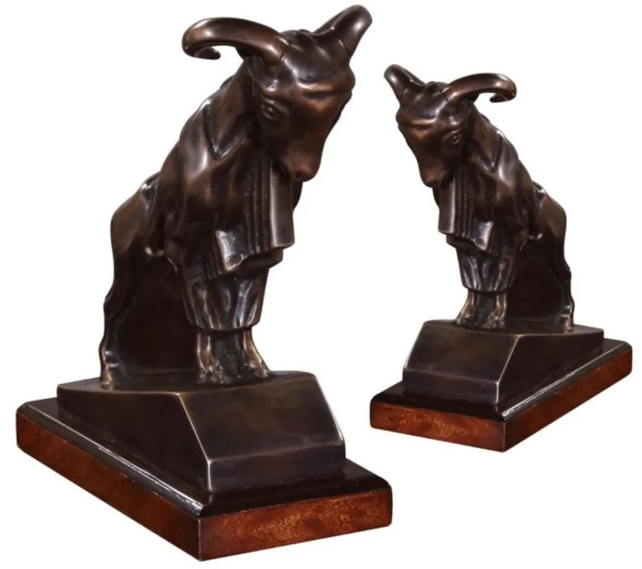 Casa Padrino juego de sujetalibros de lujo aries bronce / marrón oscuro 17 x 8 x H. 20 cm - Deco Figuras de Bronce con Base de Madera de Caoba Beliebt