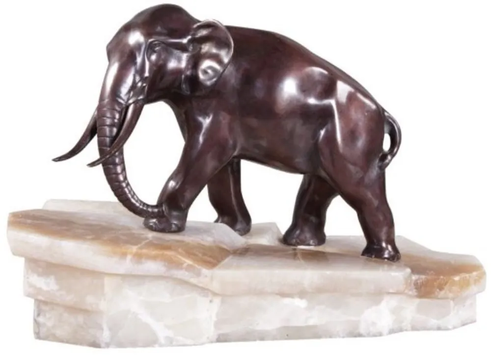 Casa Padrino figura elefante bronce de lujo sobre base de mármol bronce / blanco 44 x 19 x H. 30 cm - Calidad de Lujo Sichere Zahlung
