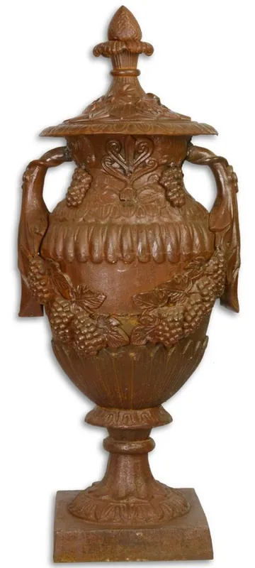 Wochenendangebot Casa Padrino urna / jarrón de hierro fundido barroco con tapa de aspecto oxidado 38 x 32 x H. 91,4 cm - Decoración de Jardín en Estilo Barroco