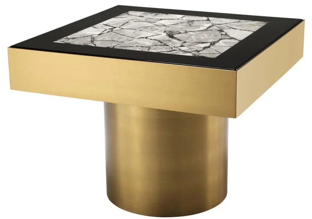 Casa Padrino mesa de centro de lujo de acero inoxidable con la parte superior de mármol de arte latón / negro brillante / gris 65 x 65 x H. 50 cm - Muebles de salón de diseño Preis Gesenkt