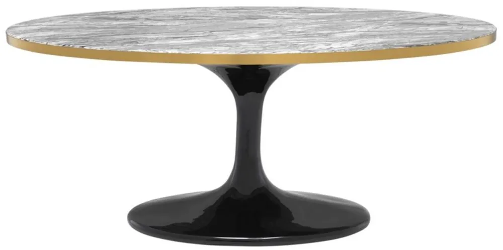 Expressversand Casa Padrino Mesa de Centro de Lujo Gris / Latón / Negro 120 x 60 x H. 50,5 cm - Mesa de Salón Ovalada