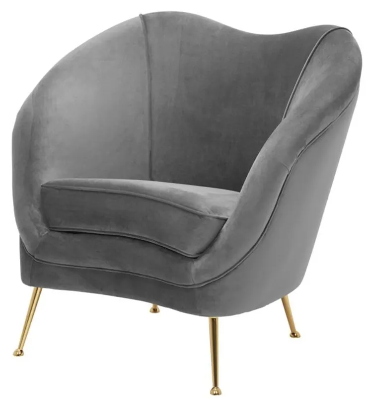 Top-Seller Casa Padrino sillón de salón de lujo gris / latón 85 x 77 x H. 80 cm - Colección de Lujo