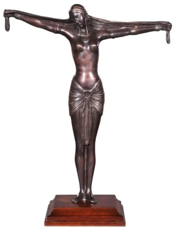 Casa Padrino figura de bronce de lujo dama bronce / marrón 41 x 19 x H. 53 cm - Deco Figura sobre Base de Madera Preiswert