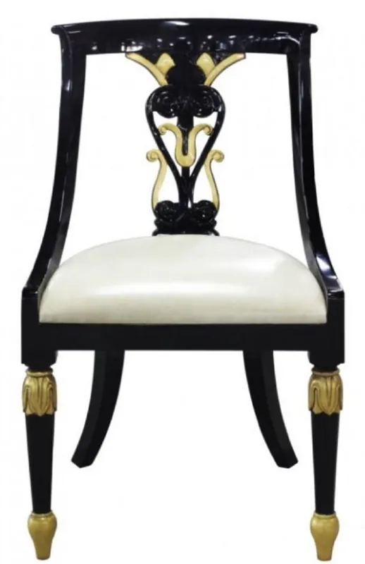 Begrenztes Angebot Casa Padrino Silla de Comedor Barroco de Lujo Negro / Oro / Blanco 53 x 58 x H. 89 cm - Muebles de Comedor Barrocos
