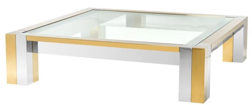 Letzte Chance Casa Padrino mesa de centro de lujo de acero inoxidable plata / oro 120 x 120 x H. 30 cm - Mesa de la Sala de Diseño con Tapa de Vidrio