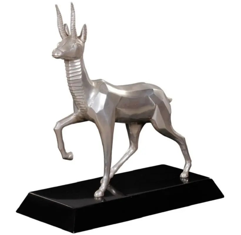 Casa Padrino figura de bronce de lujo antílope plata / negro 35 x 17 x H. 37 cm - Figura Decorada con Base de Madera Letzte Chance