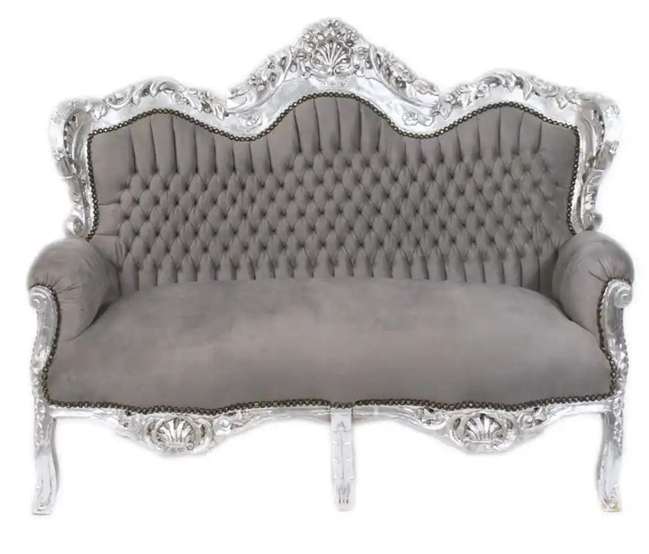 Casa Padrino Baroque Sofá 2 plazas Gris / Plateado - Muebles Sale