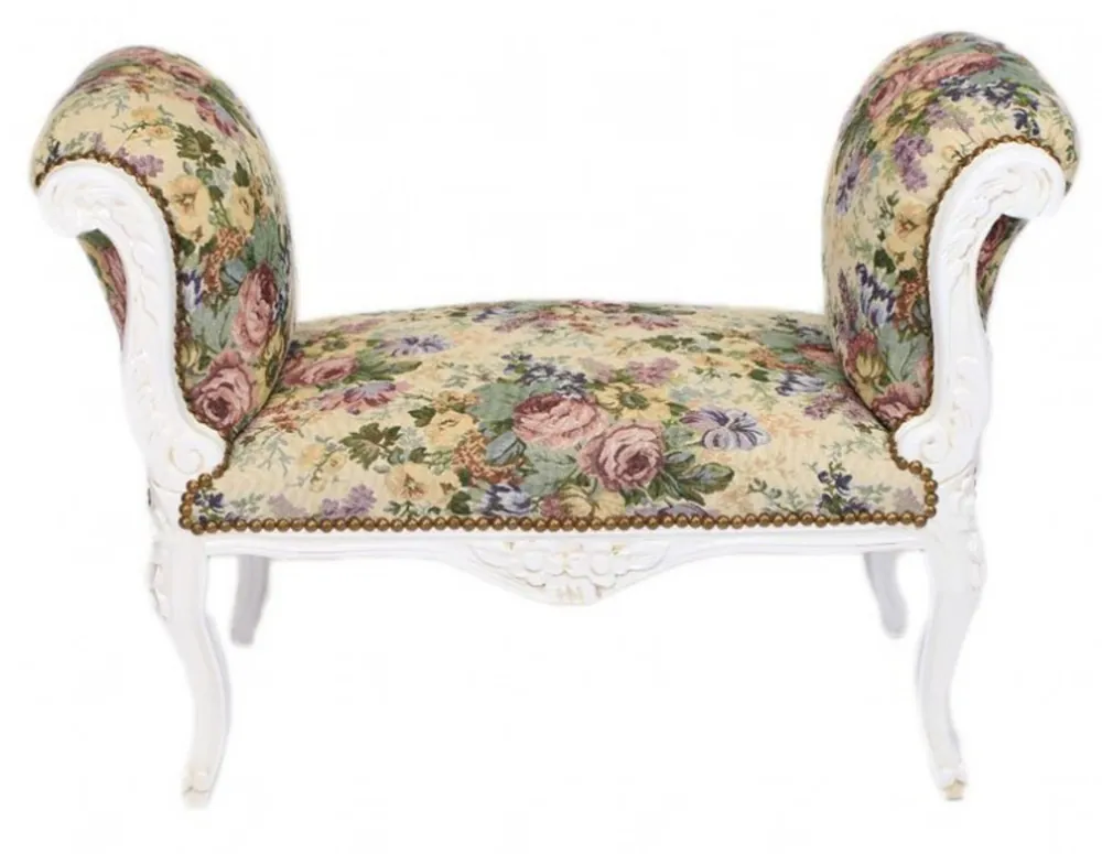 Heces Casa Padrino barroco patrón de heces flor / blanco antiguo - Asiento - Barroco Muebles Banco Direktkauf