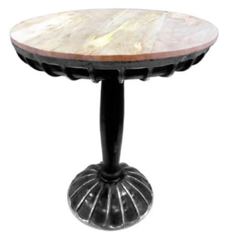 Beliebt Casa Padrino mesa auxiliar de diseño negro / plata / natural Ø 55 x H. 66 cm - Mesa Auxiliar Redonda de Aluminio con Tapa de Madera de Mango