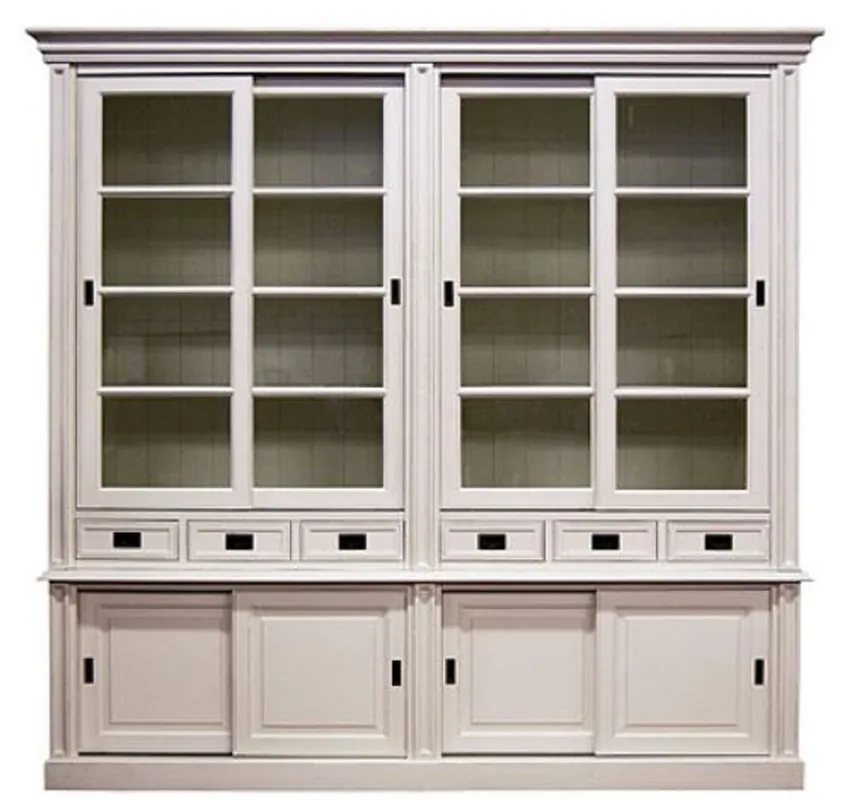 Casa Padrino gabinete de estilo campestre con 8 puertas correderas y 6 cajones blanco 250 x 52 x H. 240 cm - Muebles de Estilo Campestre Geprüft