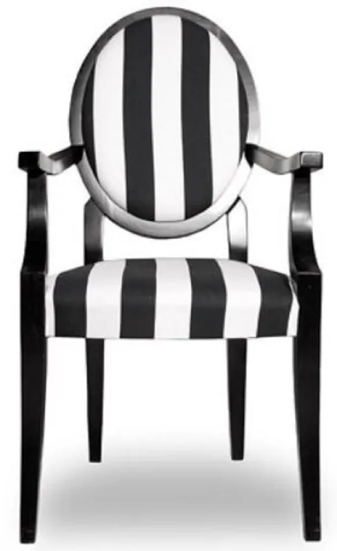 Casa Padrino silla de comedor barroco medallón a rayas negro / blanco 55 x 60 x H. 99 cm - Silla de Cocina con Reposabrazos Neue Ware