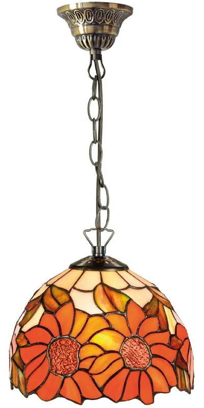 Sale Casa Padrino Lámpara de Suspensión Tiffany Girasoles Naranja / Multicolor Ø 20 x H. 78 cm - Lámpara Colgante Hecha a Mano de 135 Piezas