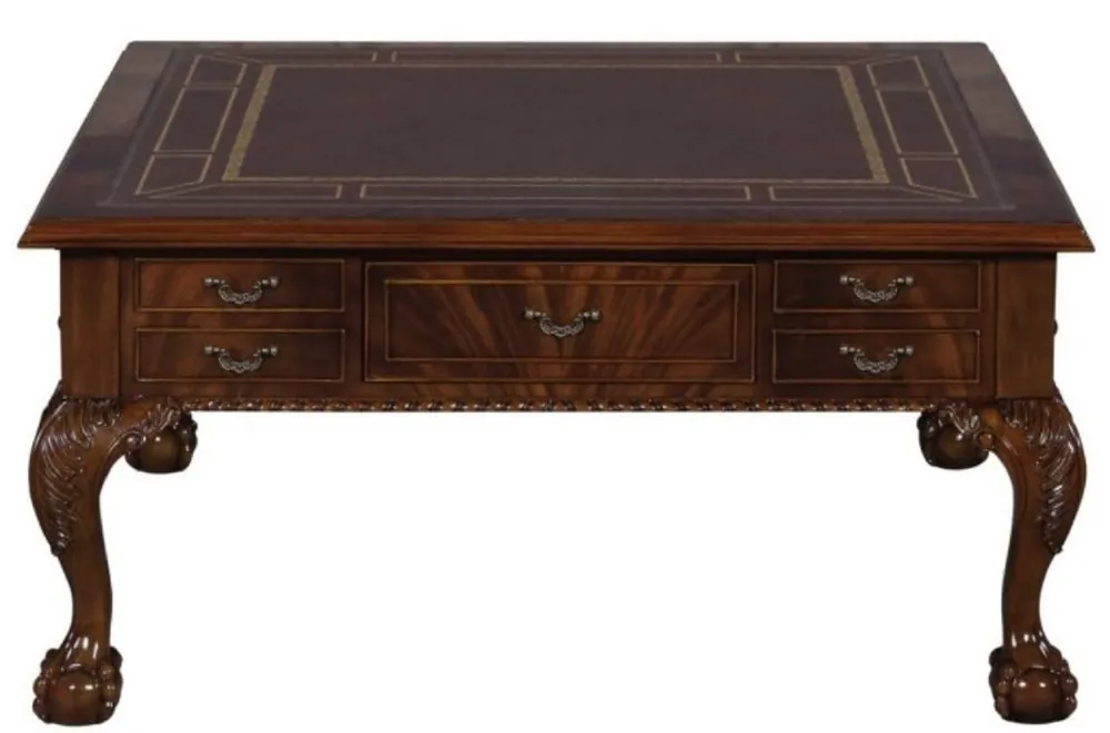 Expressversand Casa Padrino mesa de salón barroco de lujo marrón oscuro / marrón 100 x 100 x H. 49 cm - Mesa de Café con 20 Cajones