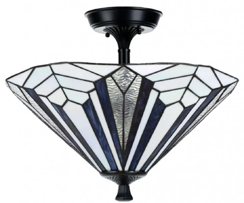 Markenprodukt Casa Padrino Lámpara de Techo Tiffany de Lujo Azul Claro / Blanco / Negro Ø 45 x H. 35 cm - Calidad de Lujo