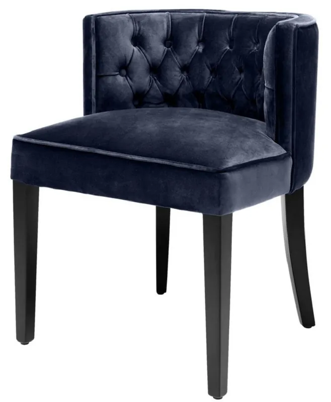 Casa Padrino Silla de Comedor Chesterfield de Lujo Azul de Medianoche / Negro 60 x 58 x H. 77 cm - Muebles de Comedor Heißes Angebot