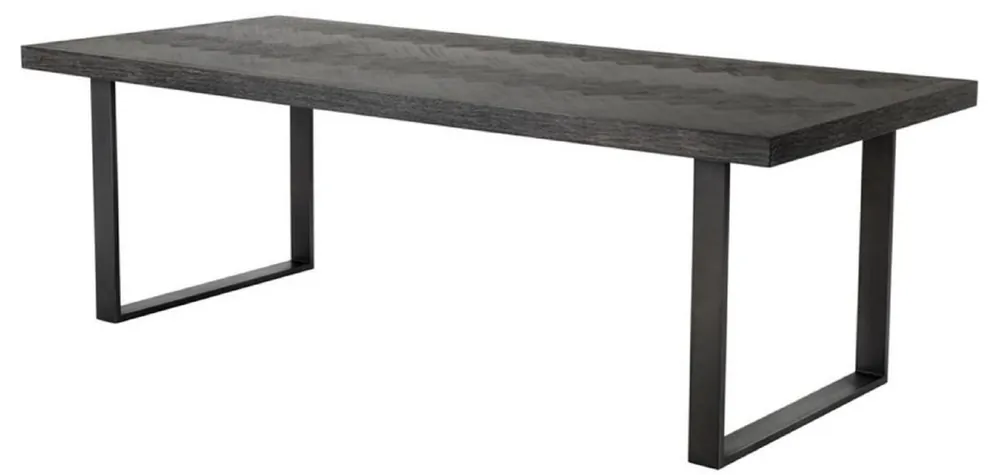 Geprüft Casa Padrino mesa de comedor de lujo con tablero de chapa de roble negro / bronce 230 x 100 x H. 75,5 cm - Muebles de Comedor de Lujo