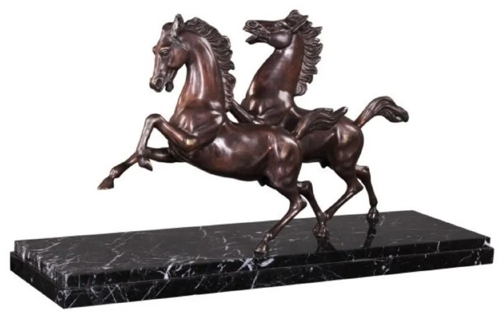 Casa Padrino Figuras de Bronce de Lujo Caballos Bronce / Negro 80 x 25 x H. 43 cm - Elegantes Esculturas de Bronce con Base de Mármol Direktkauf