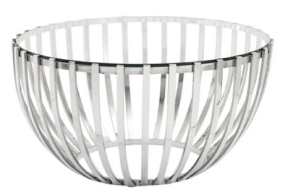 Sonderangebot Casa Padrino mesa de centro de lujo plata Ø 81 x H. 43 cm - Mesita Redonda de Acero Inoxidable con Tapa de Cristal