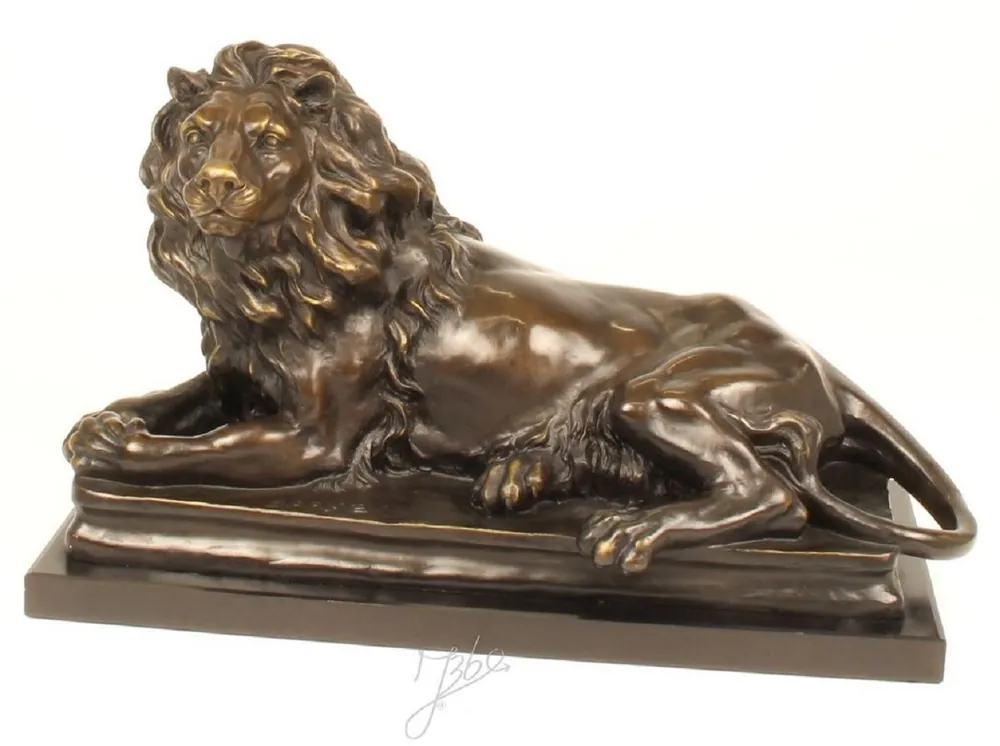 Casa Padrino figura de bronce de lujo de con base de mármol mentira león mirando a la izquierda bronce / gris H. 38 cm - Calidad de Lujo Sonderangebot
