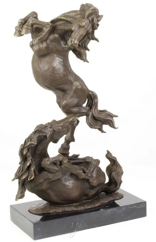 Casa Padrino escultura de bronce de lujo caballos de pelea bronce / negro 33 x 14,3 x H. 51 cm - Figura de Bronce Decorada con Base de Mármol Sale