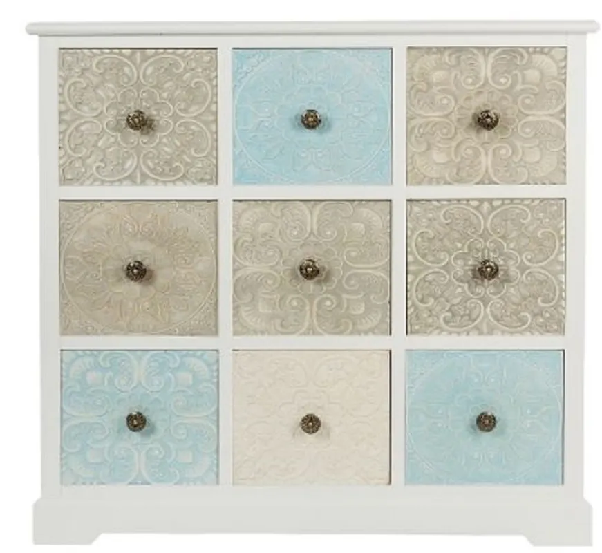 Casa Padrino cómoda de estilo campestre con 9 cajones blanco / multicolor 100 x 40 x H. 92 cm - Muebles de Estilo Campestre Neu