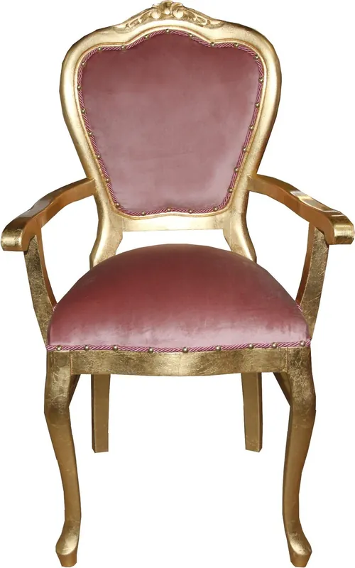 Preiswert Silla de lujo barroca Casa Padrino Luxury con brazos Rosa / Oro - Silla de tocador de señora - Edición limitada