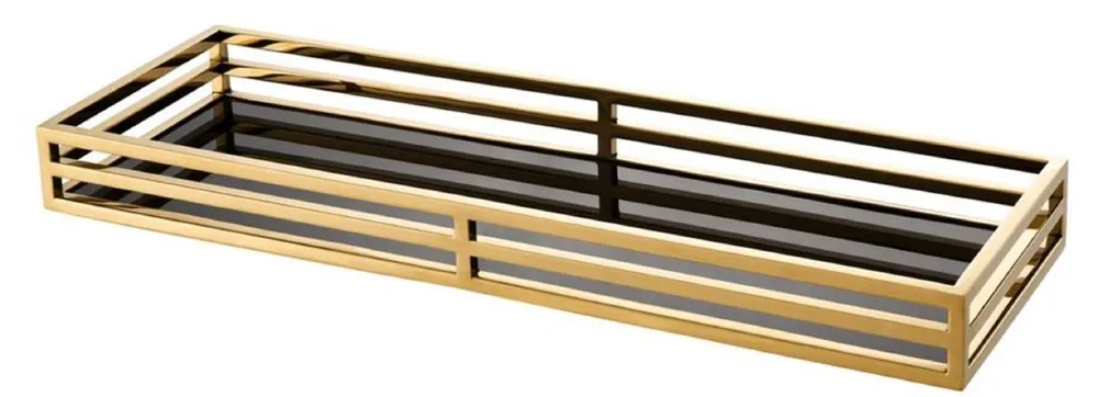 Finale Aktion Casa Padrino bandeja de servicio de lujo oro / negro 60 x 20 x H. 5,5 cm - Bandeja de Acero Inoxidable con Espejo Negro