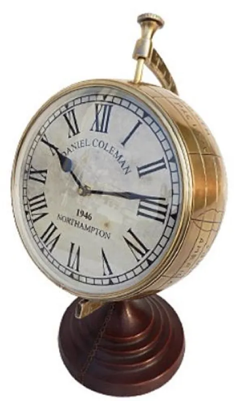 Casa Padrino reloj de mesa de lujo globo latón 30 x 26 x H. 42 cm - Decoración de Lujo Highlight