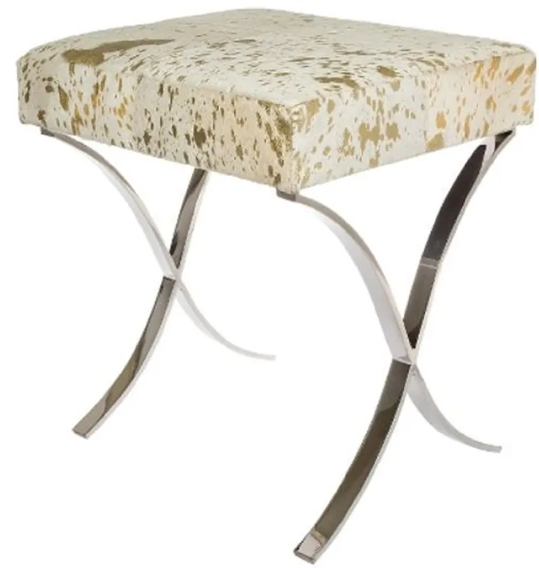 Casa Padrino taburete de diseñador de piel sintética blanco / oro / plata 40 x 33 x H. 45 cm - Muebles de Diseñador Saisonangebot
