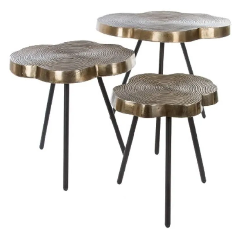 Expressversand Casa Padrino conjunto de mesas laterales de lujo bronce / negro 57 x 50 x H. 52 cm - Mesas laterales de metal en discos de árboles Diseño con un elaborado patrón de anillos anuales en las mesas
