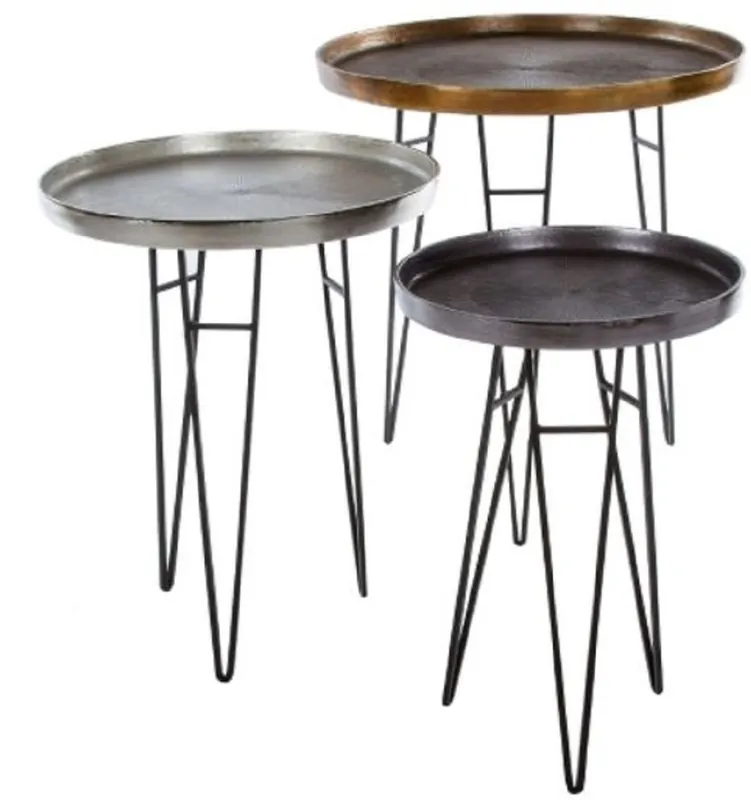 Casa Padrino conjunto de mesa auxiliar de lujo bronce / plata / gris Ø 50 x H. 60 cm - Mesas Auxiliar de Metal Redondas Geprüft