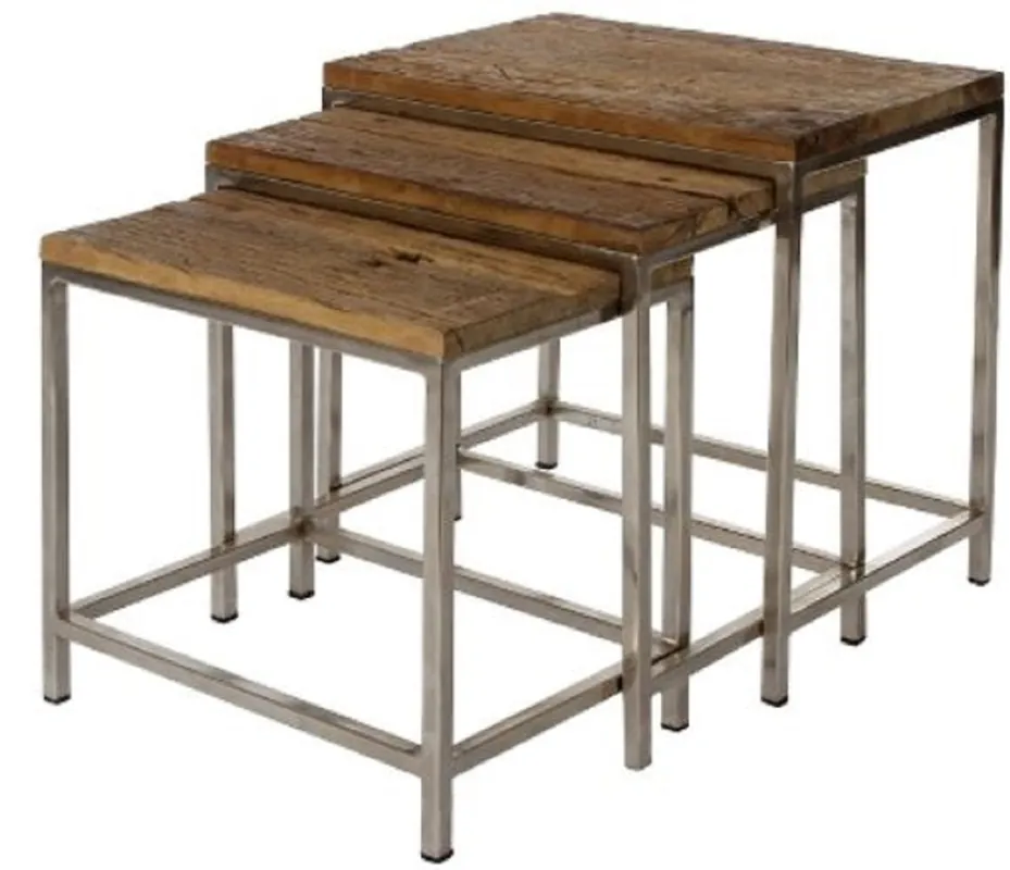 Preisreduziert Casa Padrino conjunto de mesa auxiliar de lujo marrón / plata 45 x 30 x H. 45 cm - Mesas Laterales con Base de Metal
