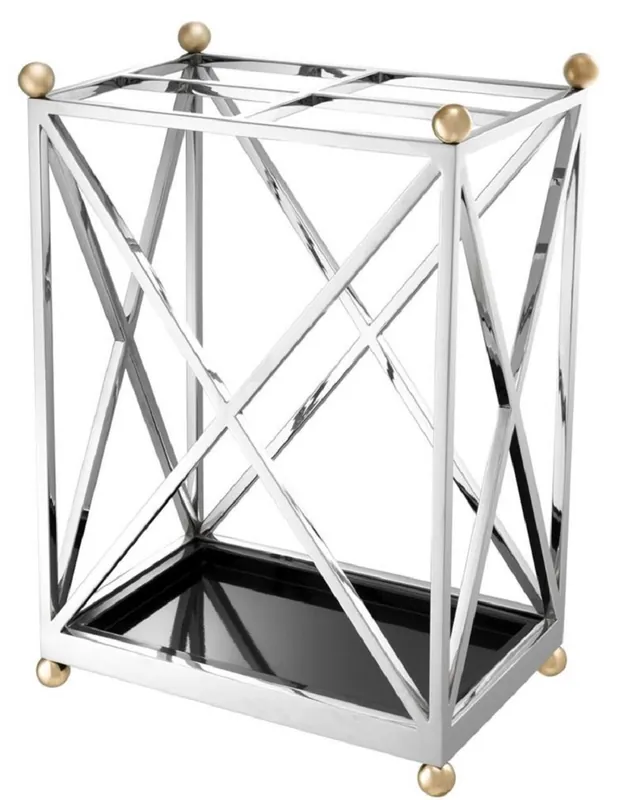 Online Kaufen Casa Padrino Paragüero de Lujo Plata / Latón / Negro 41,5 x 26,5 x H. 58 cm - Accesorios de Lujo