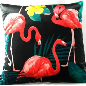 Abverkauf Casa Padrino Almohada de Lujo Malibu Flamencos Negro / Multicolor 45 x 45 cm - Tejido de Terciopelo Más Fino - Almohada Decorativo