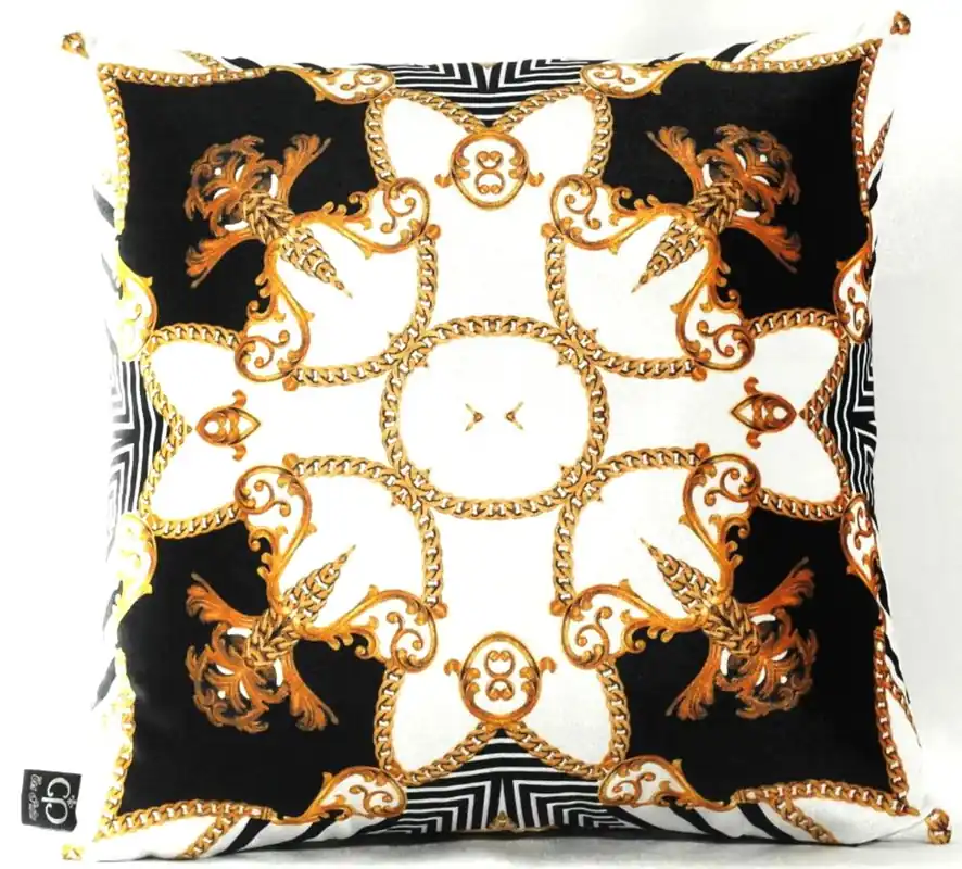 Casa Padrino Almohada de lujo París Negro / Blanco / Oro 45 x 45 cm - Tejido de Terciopelo Más Fino - Accesorios de Sala de Estar Sonderangebot