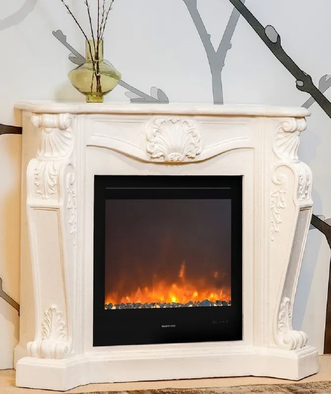 Zertifiziert Casa Padrino chimenea Art Nouveau de lujo con aplicación de chimenea LED blanco cremoso 118 x 43 x H. 111 cm - Chimenea Eléctrica de Lujo