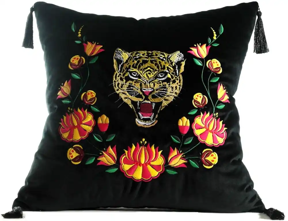 Casa Padrino almohada de lujo con borlas tigre negro / multicolor 45 x 45 cm - Tejido de Terciopelo Más Fino - Calidad de Lujo Wochenendangebot