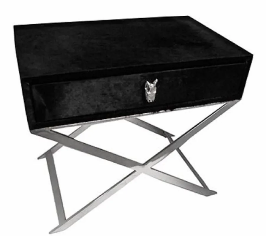Rabatt Casa Padrino mesa auxiliar de lujo con cajón negro / plata 70 x 46 x H. 61 cm - Muebles de Sala