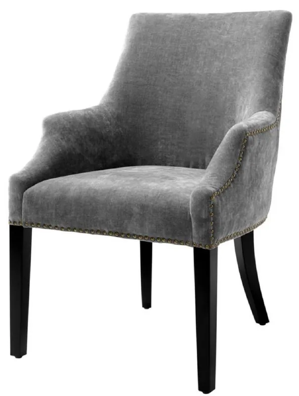 Casa Padrino silla de comedor de lujo con reposabrazos gris / negro / latón antiguo 60 x 71 x H. 92 cm - Mobiliario de Comedor Schnäppchen
